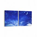 Olla 14718K2Y Gece Gökyüzü Görseli Kare 2'li Yatay Kanvas Tablo (Ölçü: 145X70)
