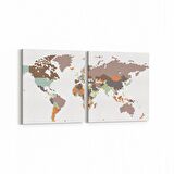 Olla 16228K2Y Harita Görseli Kare 2'li Yatay Kanvas Tablo (Ölçü: 85X40)