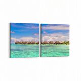 Olla 16472K2Y Kumsal / Sahil Görseli Kare 2'li Yatay Kanvas Tablo (Ölçü: 145X70)