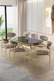 Olya Serisi 90x168 Lak Panel Sonata Masa Takımı Gold Ayaklı 6 Cappucino Sandalye