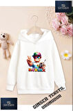 Kız/Erkek Çocuk Beyaz Kapüşonlu ''ROBLOX'' Baskılı Sweatshirt