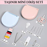 Mini Dikiş Seti Pratik Taşınabilir Plastik Kutu İçinde Acil Onarım ve Dikiş Malzemeleri