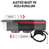 Su Geçirmez Güneş Enerjili Led Işıklı Bisiklet Farı - Kornalı Usb Ile Şarj Edilebilir Fener - 11 Cm