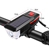 Su Geçirmez Güneş Enerjili Led Işıklı Bisiklet Farı - Kornalı Usb Ile Şarj Edilebilir Fener - 11 Cm