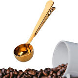 Paslanmaz Çelik Çay Kahve Bitki Çayı Mutfak Ölçü Kaşığı ve Paket Klipsi Gold