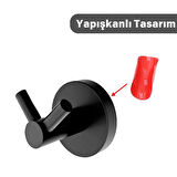 Metal Çatal Siyah Yapışkanlı Askılık Kapı Arkası Bornoz Askılığı Mutfak Askı Banyo Askılık