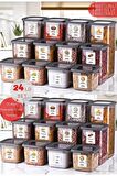 24'lü Set Etiketli, Kırılmaz Kare Erzak Saklama Kabı Antrasit X8 1,75 Lt/1,2 Lt/0,5 Lt