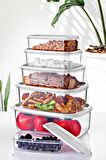 6 Lı Dikdörtgen Beyaz Saklama Kabı Seti 300 ml-500 ml 800 ml 1200 ml 1900 ml 2900 ml