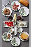 14 Parça 6 Kişilik Handmade Dağ Palmiyesi Desen Kahvaltı Takımı - Lüx Kahvaltılık Sunum Seti