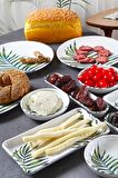 14 Parça 6 Kişilik Handmade Dağ Palmiyesi Desen Kahvaltı Takımı - Lüx Kahvaltılık Sunum Seti