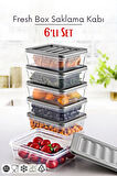 6 Lı Set Freshbox Mikrodalga Ve Difrize Uygun Saklama Kabı Set - X6 0,6 Lt Gri