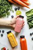 3 Adet Smoothie Detoks Şişesi Şeffaf Plastik Sızdırmaz Kapak Köşeli Meyve Suyu Şişesi 300 ML