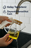 2’li Cam Yağlık Sirkelik Seti 200 ml Ölçülü Borosilikat Cam Yağdanlık + Bambu Stand
