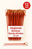 Düğümlü Kırmızı Bambu Kürdan – 12 cm, Şık Davet ve Kokteyl Sunum Çubuğu (50’li Paket)