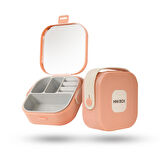 Mini Takı Kutusu Ayna ve 4 Bölmeli Seyahat Düzenleyici – Kolye, Küpe, Yüzük Saklama Kutusu Pudra