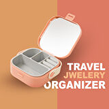 Mini Takı Kutusu Ayna ve 4 Bölmeli Seyahat Düzenleyici – Kolye, Küpe, Yüzük Saklama Kutusu Yeşil