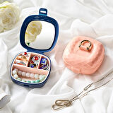 Taşınabilir Yüzüklü Takı Kutusu – Ayna ve 4 Bölmeli Mini Mücevher Organizer - Beyaz