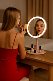 Profesyonel LED Makyaj Aynası – Dokunmatik, 3 Işık Modu, Şarjlı 360° Ayarlanabilir Ayna Pudra Pembe