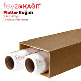 Feyza Kağıt® 1.Hamur Premium Opak 80 gr Plotter (Çizim) Kağıdı 62cm x 130mt (2 Rulo)