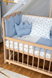 Ahşap Beşik Anne Yanı Beşik Organik (BOYASIZ) 60x120 - Mavi Prens (ERKEK) Uyku Seti Yatak