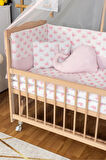 Ahşap Beşik Anne Yanı Beşik Organik (BOYASIZ) 60x120 - Pembe Balina Uyku Seti Yatak Tekerlekli