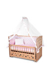 Ahşap Beşik Anne Yanı Beşik Organik (BOYASIZ) 60x120 - Pembe Yıldız Tek Yastıklı Uyku Seti Yatak