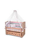 Ahşap Beşik Anne Yanı Beşik Organik (BOYASIZ) 60x120 - Pembe Yıldız Çift Yastıklı Uyku Seti Yatak
