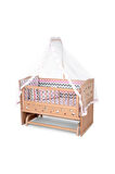 Ahşap Beşik Anne Yanı Beşik Organik (BOYASIZ) 60x120 - Pembe Yıldız Çift Yastıklı Uyku Seti Yatak