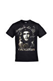 Unisex Siyah Ernesto Che Guevara Harita Baskılı Tshirt