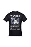 One Piece Monkey D. Luffy Wanted Ön Arka Baskılı Unisex Siyah Tshirt