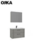 ORKA BARI 80 cm Mat Kaşmir Banyo Dolabı Takımı | Lavabo + Ayna Dahil | Modern Dayanıklı Tasarım