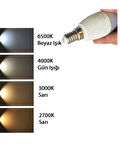 (8 Adet) Osaka 9W (70W) Beyaz Işık (6500K) E14 Duylu (İnce Duy) Led Mum Ampul