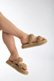 Hasır Burgulu Detaylı Gold Yazlık Halat Terlik