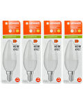 (4 Adet) Ledvance 4,9W (40W) 2700K (Sarı Işık) Dim Edilebilir E14 Duylu (İnce Duy) Led Mum Ampul