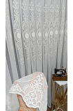 Ottoman Beyaz Ekru Kort Nakılşlı Salon 3kat Pileli Tül Perde