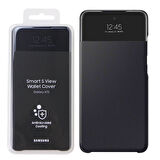 OUTLET Samsung Galaxy A72 Smart S View Wallet Cover Kılıf Siyah (Antimicrobial Coating) OUTLET