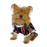 Black Red White Striped Oval Yaka Tişört Köpek Kıyafeti Köpek Elbisesi