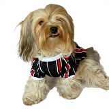 Black Red White Striped Oval Yaka Tişört Köpek Kıyafeti Köpek Elbisesi