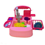 Oyuncak Mutfak Lavabo Süper Modern Mutfak Sulu Çalışan Set Pembe