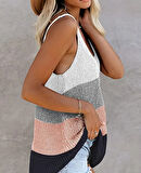 Kadın Sıfır Kol Yuvarlak Yaka Salaş Triko Bluz