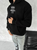 Kışlık Üç İplik Kapşonlu SweatShirt - Siyah