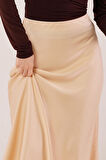 Çan Kesim Midi Krem Saten Etek