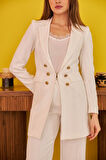 Ekru Blazer Düğmeli Ceket