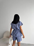 KETEN BAĞLAMALI KOLSUZ GÖMLEK - DUBLE PAÇA ŞORT TAKIM - Lacivert