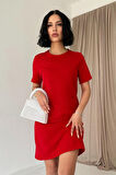 Kırmızı Kısa Kol Atlas Mini Elbise