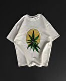 Ön Ve Arka Baskılı Oversize Bisiklet Yaka T-shirt- Beyaz