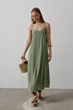 Askılı Uzun Çan Elbise - Haki