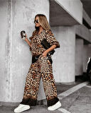 Kadın Dalgıç Kumaş Leopar Desenli Fermuar Detaylı Ikili Tamım