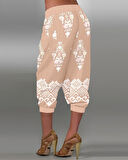 Kadın Beli Lastikli Etnik Desenli Kapri Süprem Pantolon