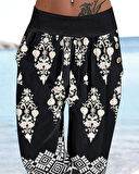 Kadın Beli Lastikli Etnik Desenli Kapri Süprem Pantolon